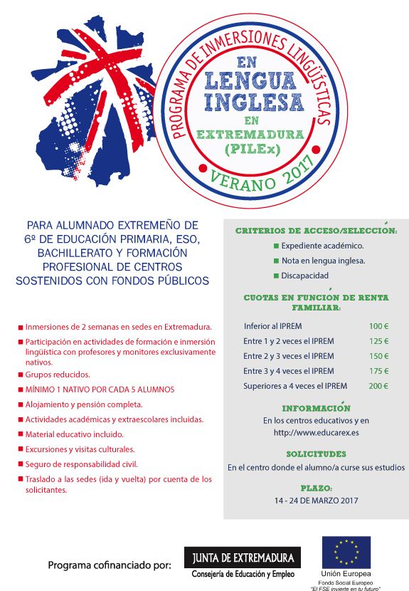 Cartel difusión inmersiones linguisticas alumnado extremeño PILEx 2017 copia